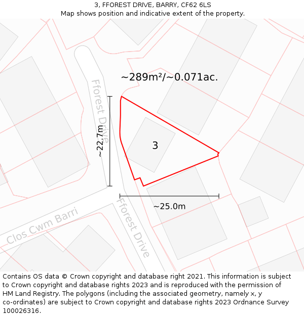 3, FFOREST DRIVE, BARRY, CF62 6LS: Plot and title map