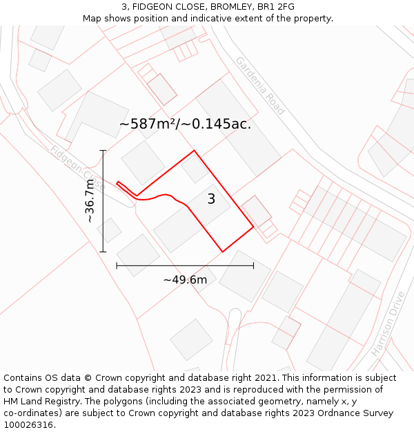 3, FIDGEON CLOSE, BROMLEY, BR1 2FG: Plot and title map