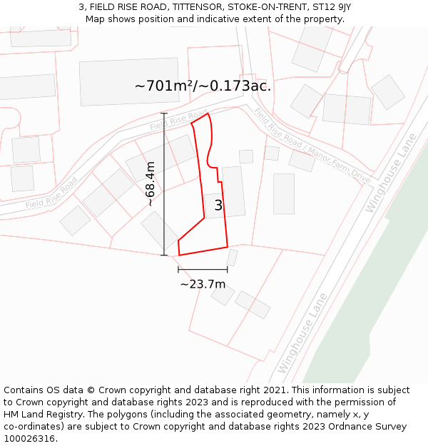 3, FIELD RISE ROAD, TITTENSOR, STOKE-ON-TRENT, ST12 9JY: Plot and title map