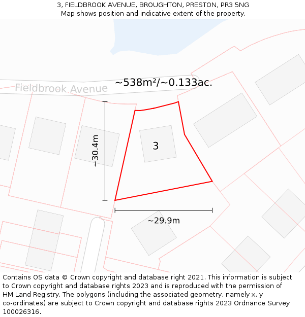 3, FIELDBROOK AVENUE, BROUGHTON, PRESTON, PR3 5NG: Plot and title map