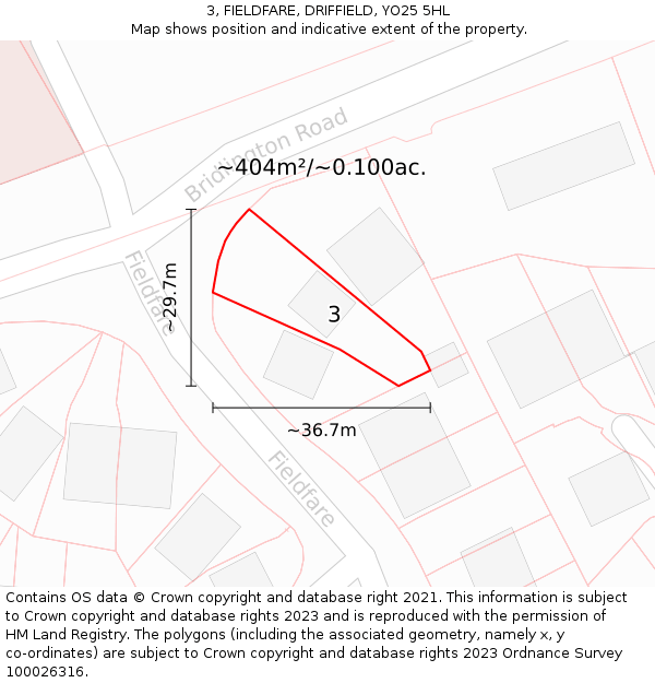 3, FIELDFARE, DRIFFIELD, YO25 5HL: Plot and title map