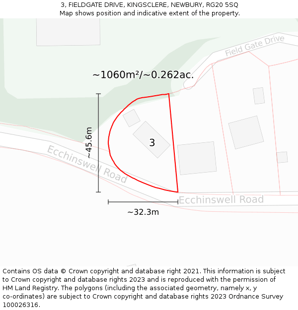 3, FIELDGATE DRIVE, KINGSCLERE, NEWBURY, RG20 5SQ: Plot and title map