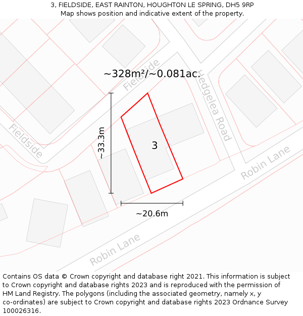 3, FIELDSIDE, EAST RAINTON, HOUGHTON LE SPRING, DH5 9RP: Plot and title map