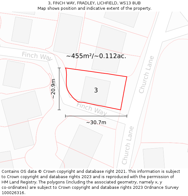 3, FINCH WAY, FRADLEY, LICHFIELD, WS13 8UB: Plot and title map