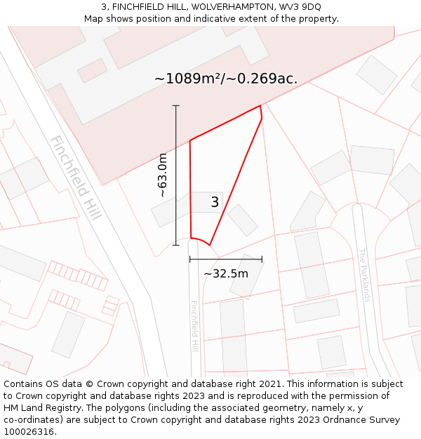 3, FINCHFIELD HILL, WOLVERHAMPTON, WV3 9DQ: Plot and title map