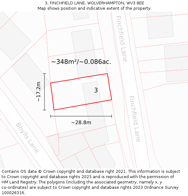 3, FINCHFIELD LANE, WOLVERHAMPTON, WV3 8EE: Plot and title map