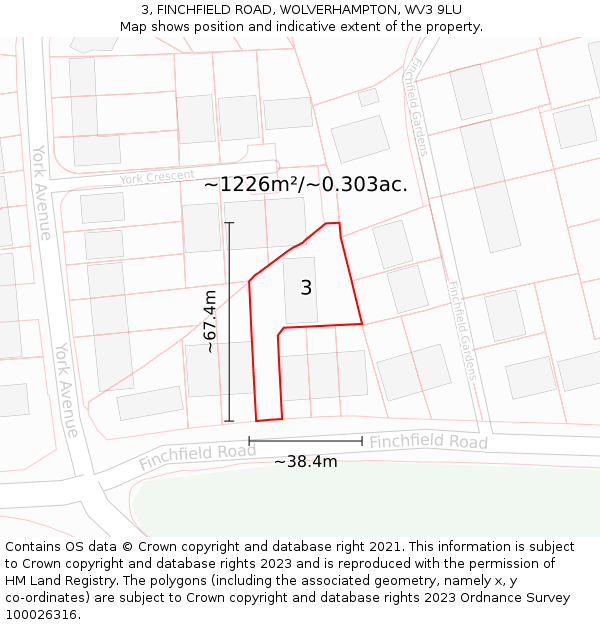 3, FINCHFIELD ROAD, WOLVERHAMPTON, WV3 9LU: Plot and title map