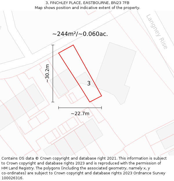 3, FINCHLEY PLACE, EASTBOURNE, BN23 7FB: Plot and title map