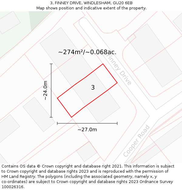 3, FINNEY DRIVE, WINDLESHAM, GU20 6EB: Plot and title map