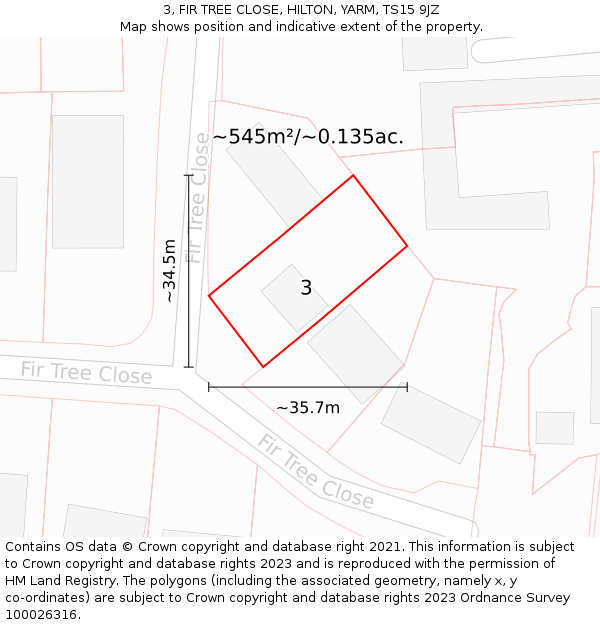 3, FIR TREE CLOSE, HILTON, YARM, TS15 9JZ: Plot and title map