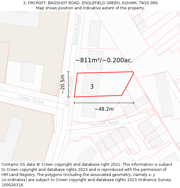 3, FIRCROFT, BAGSHOT ROAD, ENGLEFIELD GREEN, EGHAM, TW20 0RS: Plot and title map