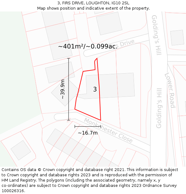 3, FIRS DRIVE, LOUGHTON, IG10 2SL: Plot and title map