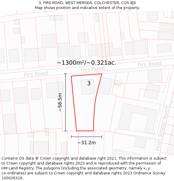 3, FIRS ROAD, WEST MERSEA, COLCHESTER, CO5 8JS: Plot and title map