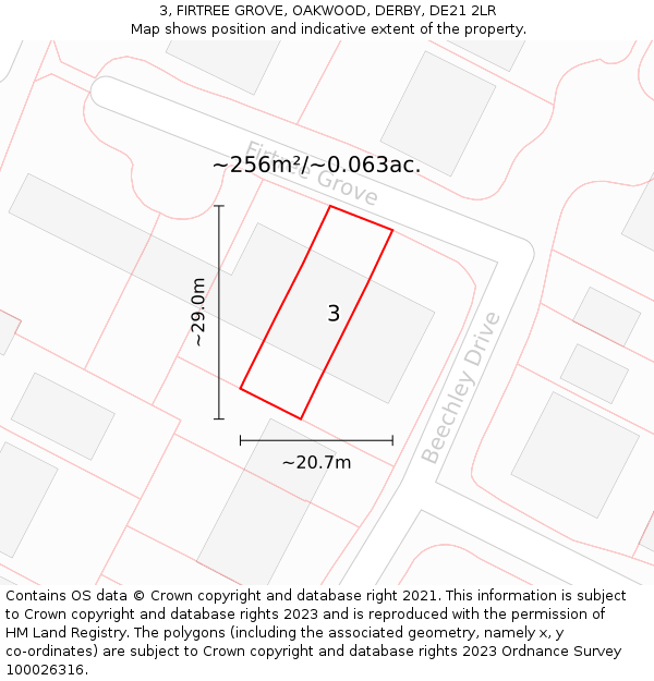 3, FIRTREE GROVE, OAKWOOD, DERBY, DE21 2LR: Plot and title map