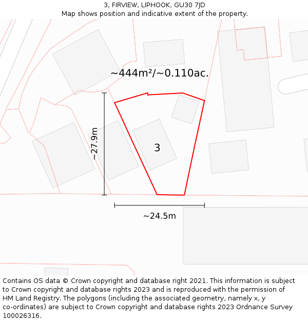 3, FIRVIEW, LIPHOOK, GU30 7JD: Plot and title map