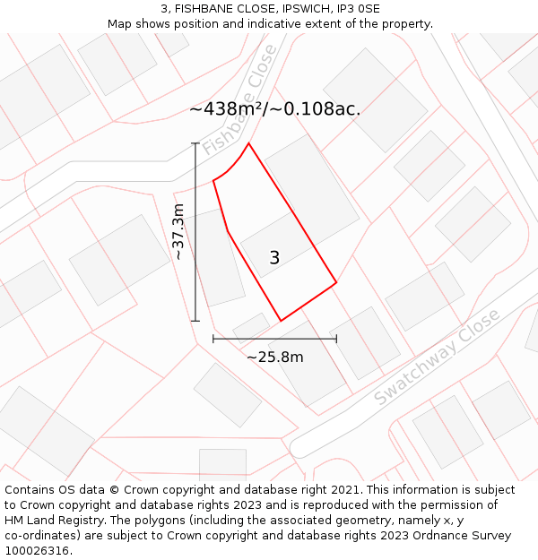 3, FISHBANE CLOSE, IPSWICH, IP3 0SE: Plot and title map