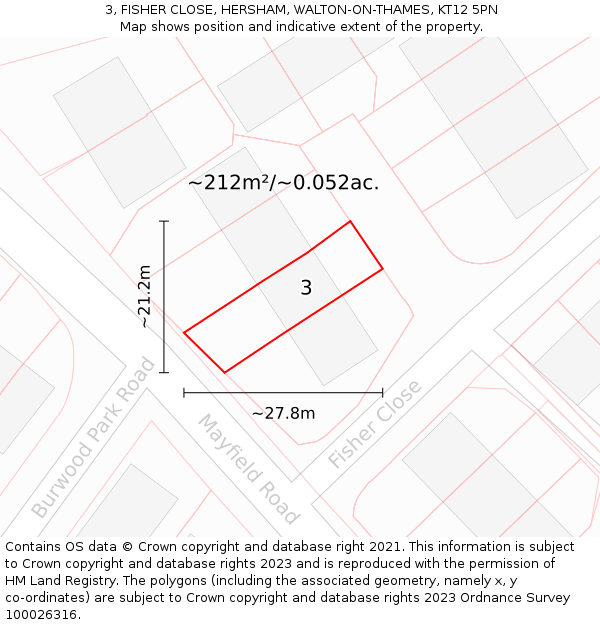 3, FISHER CLOSE, HERSHAM, WALTON-ON-THAMES, KT12 5PN: Plot and title map