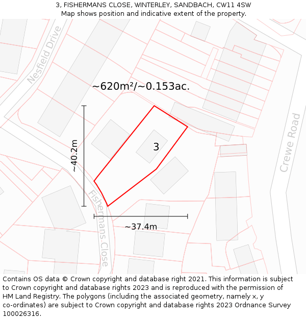 3, FISHERMANS CLOSE, WINTERLEY, SANDBACH, CW11 4SW: Plot and title map