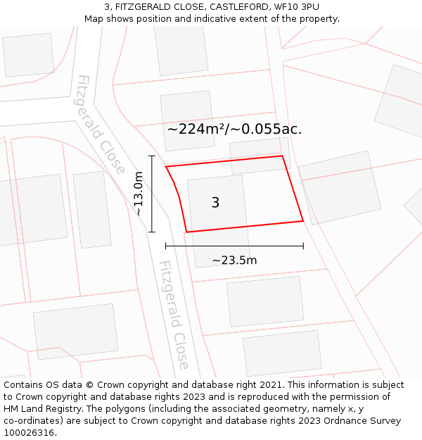3, FITZGERALD CLOSE, CASTLEFORD, WF10 3PU: Plot and title map