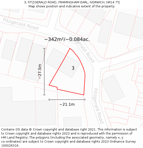 3, FITZGERALD ROAD, FRAMINGHAM EARL, NORWICH, NR14 7TJ: Plot and title map