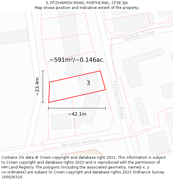 3, FITZHAMON ROAD, PORTHCAWL, CF36 3JA: Plot and title map