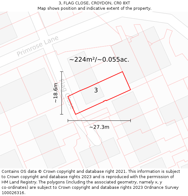 3, FLAG CLOSE, CROYDON, CR0 8XT: Plot and title map