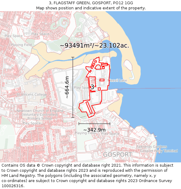 3, FLAGSTAFF GREEN, GOSPORT, PO12 1GG: Plot and title map