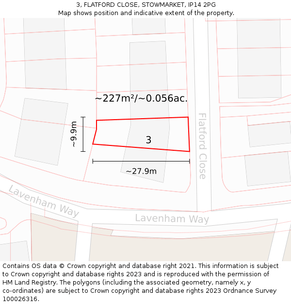 3, FLATFORD CLOSE, STOWMARKET, IP14 2PG: Plot and title map
