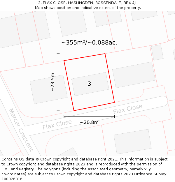 3, FLAX CLOSE, HASLINGDEN, ROSSENDALE, BB4 4JL: Plot and title map