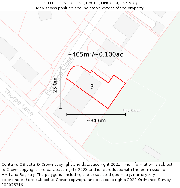 3, FLEDGLING CLOSE, EAGLE, LINCOLN, LN6 9DQ: Plot and title map