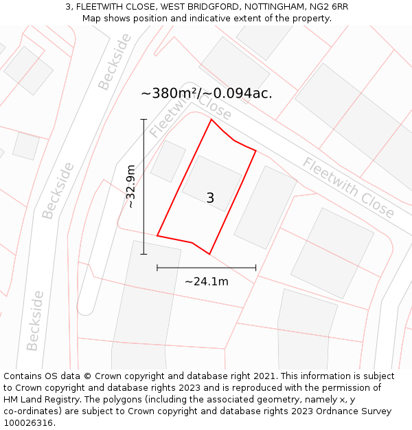 3, FLEETWITH CLOSE, WEST BRIDGFORD, NOTTINGHAM, NG2 6RR: Plot and title map