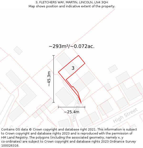 3, FLETCHERS WAY, MARTIN, LINCOLN, LN4 3QH: Plot and title map