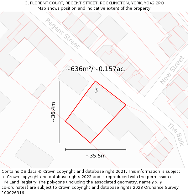 3, FLORENT COURT, REGENT STREET, POCKLINGTON, YORK, YO42 2PQ: Plot and title map