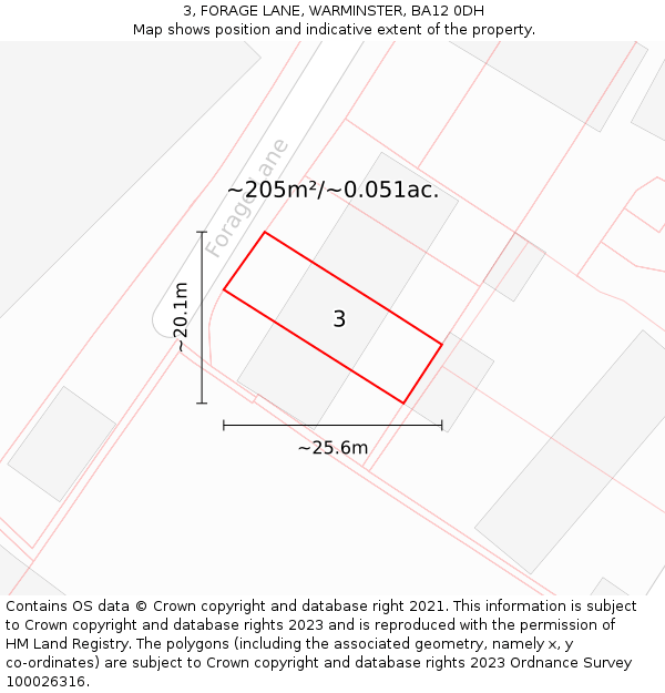 3, FORAGE LANE, WARMINSTER, BA12 0DH: Plot and title map