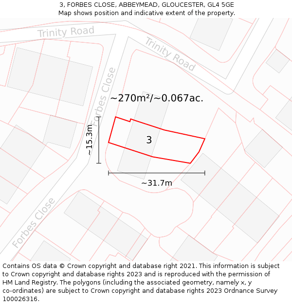 3, FORBES CLOSE, ABBEYMEAD, GLOUCESTER, GL4 5GE: Plot and title map