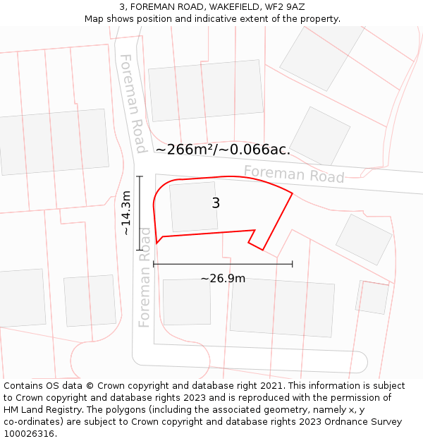 3, FOREMAN ROAD, WAKEFIELD, WF2 9AZ: Plot and title map