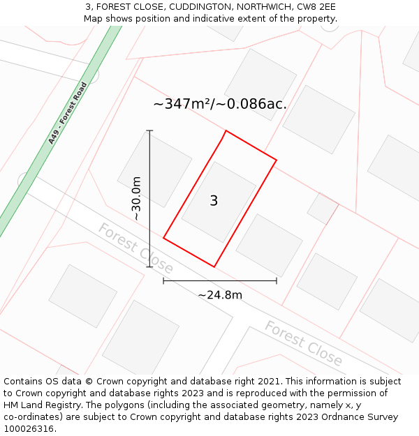 3, FOREST CLOSE, CUDDINGTON, NORTHWICH, CW8 2EE: Plot and title map