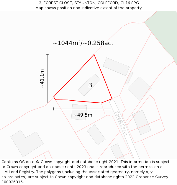 3, FOREST CLOSE, STAUNTON, COLEFORD, GL16 8PG: Plot and title map