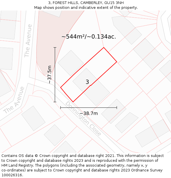 3, FOREST HILLS, CAMBERLEY, GU15 3NH: Plot and title map