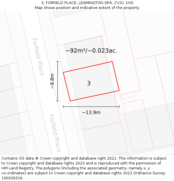3, FORFIELD PLACE, LEAMINGTON SPA, CV31 1HG: Plot and title map