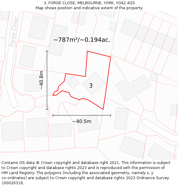 3, FORGE CLOSE, MELBOURNE, YORK, YO42 4QS: Plot and title map