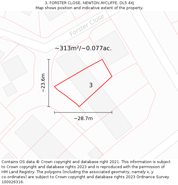 3, FORSTER CLOSE, NEWTON AYCLIFFE, DL5 4XJ: Plot and title map