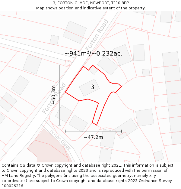 3, FORTON GLADE, NEWPORT, TF10 8BP: Plot and title map