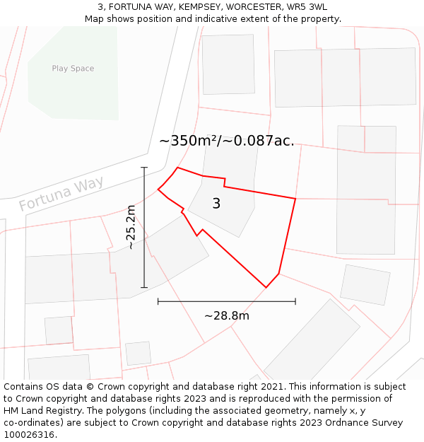 3, FORTUNA WAY, KEMPSEY, WORCESTER, WR5 3WL: Plot and title map