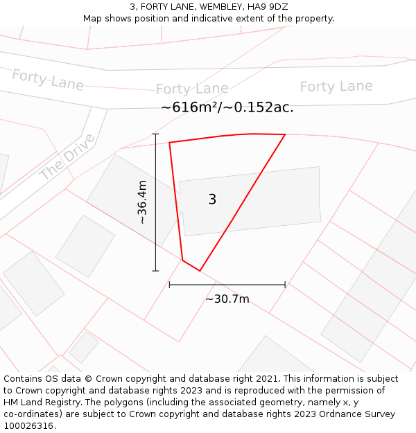 3, FORTY LANE, WEMBLEY, HA9 9DZ: Plot and title map