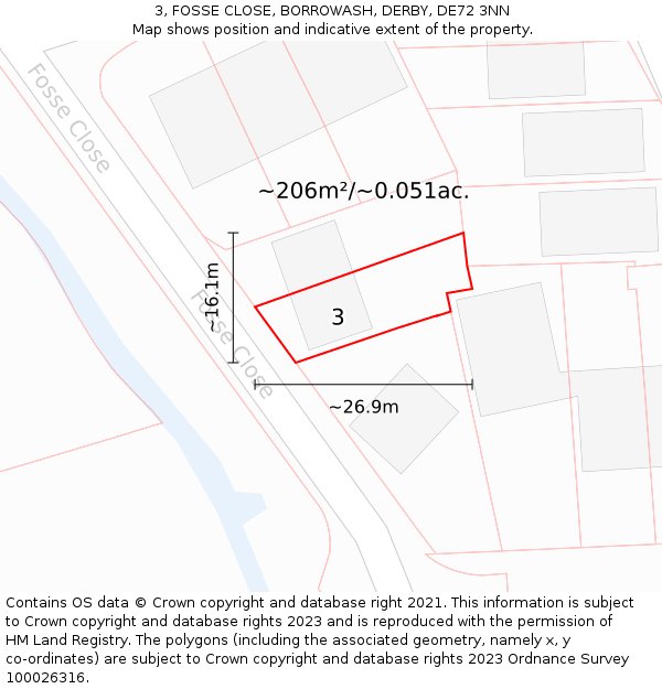 3, FOSSE CLOSE, BORROWASH, DERBY, DE72 3NN: Plot and title map