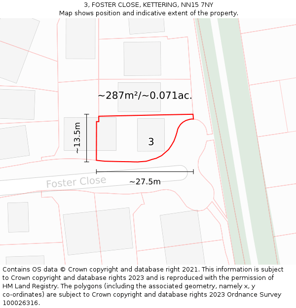 3, FOSTER CLOSE, KETTERING, NN15 7NY: Plot and title map