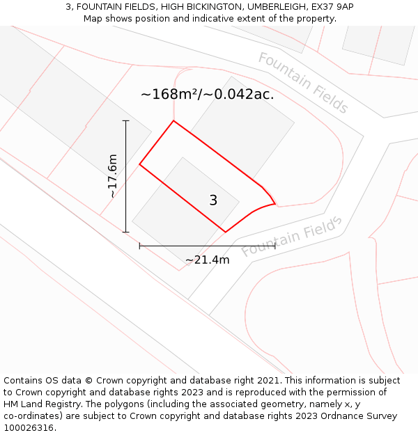 3, FOUNTAIN FIELDS, HIGH BICKINGTON, UMBERLEIGH, EX37 9AP: Plot and title map