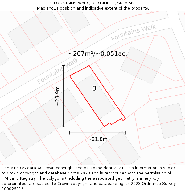 3, FOUNTAINS WALK, DUKINFIELD, SK16 5RH: Plot and title map