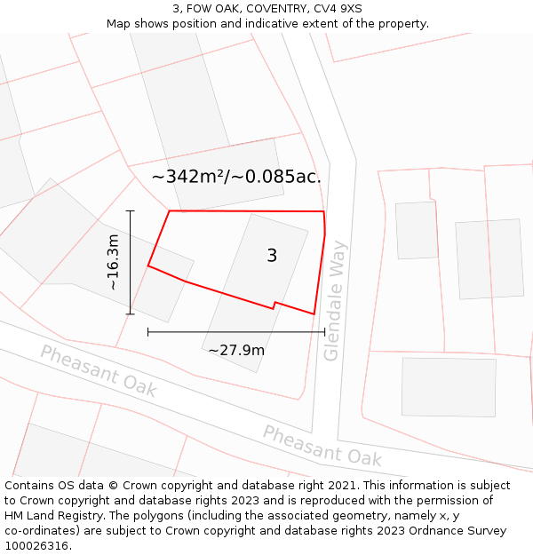 3, FOW OAK, COVENTRY, CV4 9XS: Plot and title map